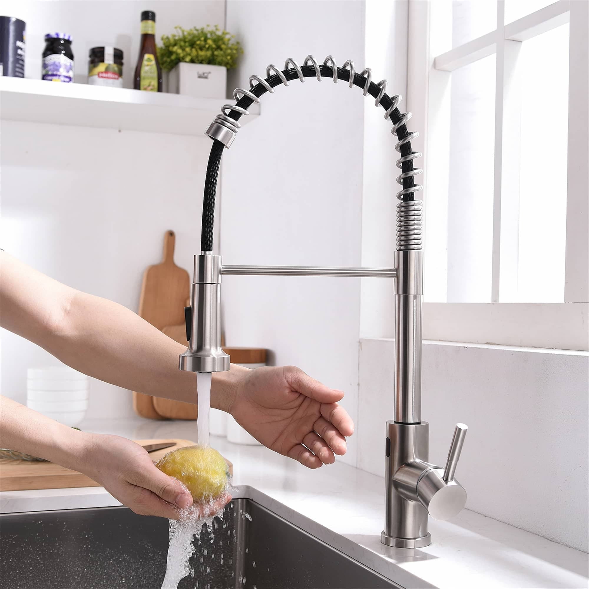 Brushed Nickel Touchless Pull Down Kitchen Faucet with Sprayer