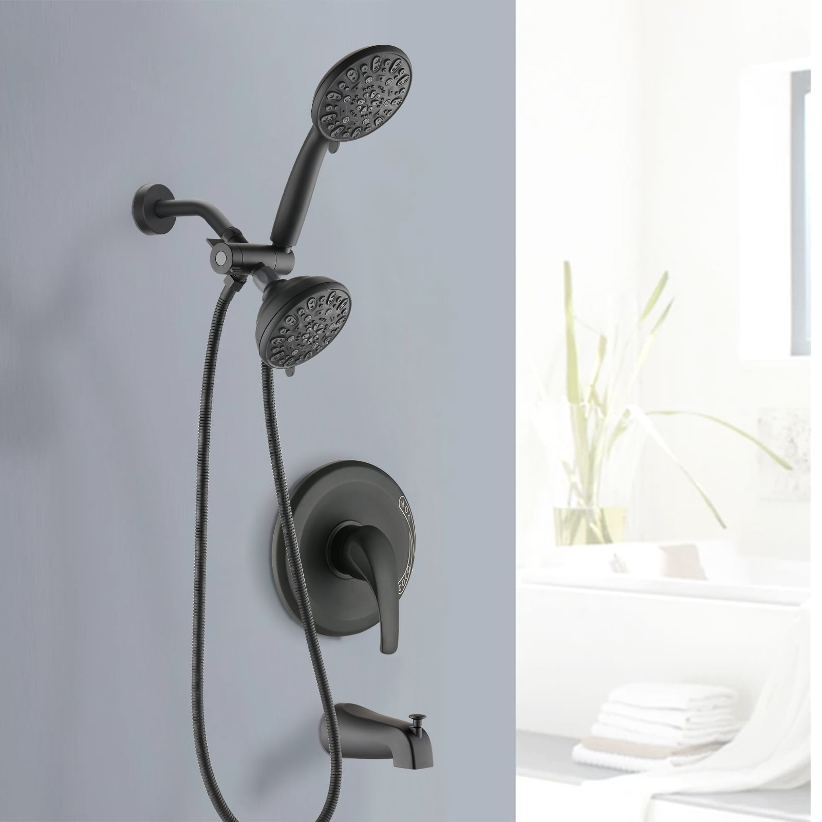 Matte Black Dual 2-in-1 Rainfall Shower System with Handheld Sprayer