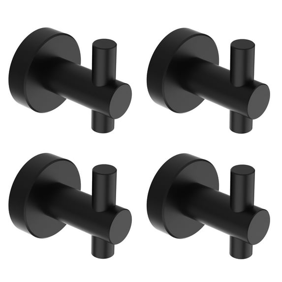 AWZTOO Wall Mount Towel Hooks 4 Pack Bathroom Robe Hook for Cabinet Closet Door Heavy Duty Wall Hooks for Kitchen, Hotel, Washroom Matte Black Matte