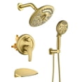 thumbnail image 1 of AWZTOO Wall Mount Tub Shower Faucet With Rough-in Valve Complete Shower System With Handheld And 8 Inch Shower Head Combo Kit Trim Set Brushed Gold, 1 of 5