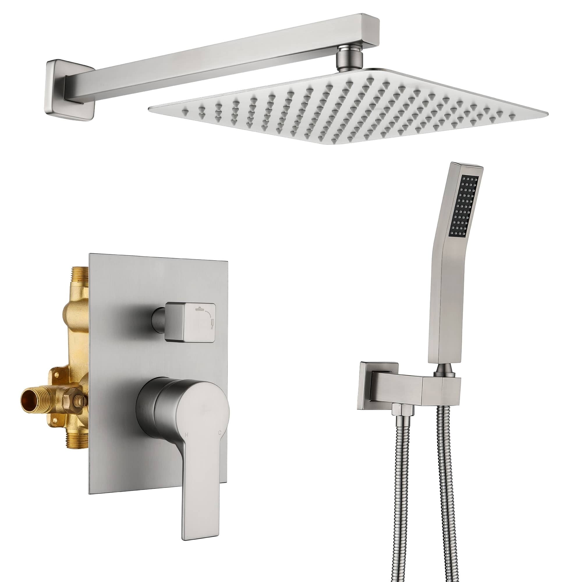 Brushed Nickel Wall Mounted Rainfall Shower System with Handheld