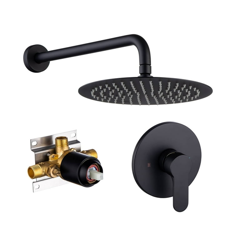 Matte Black Bathroom Shower System 8 Inch Rainfall Showerhead Round Lu