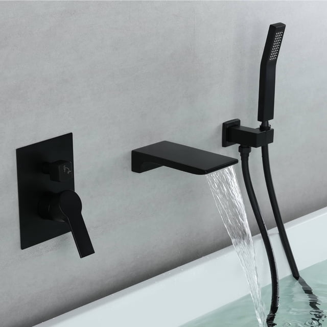 AWZTOO Wall Mounted Tub Faucet With Hand Shower Waterfall Bathtub ...