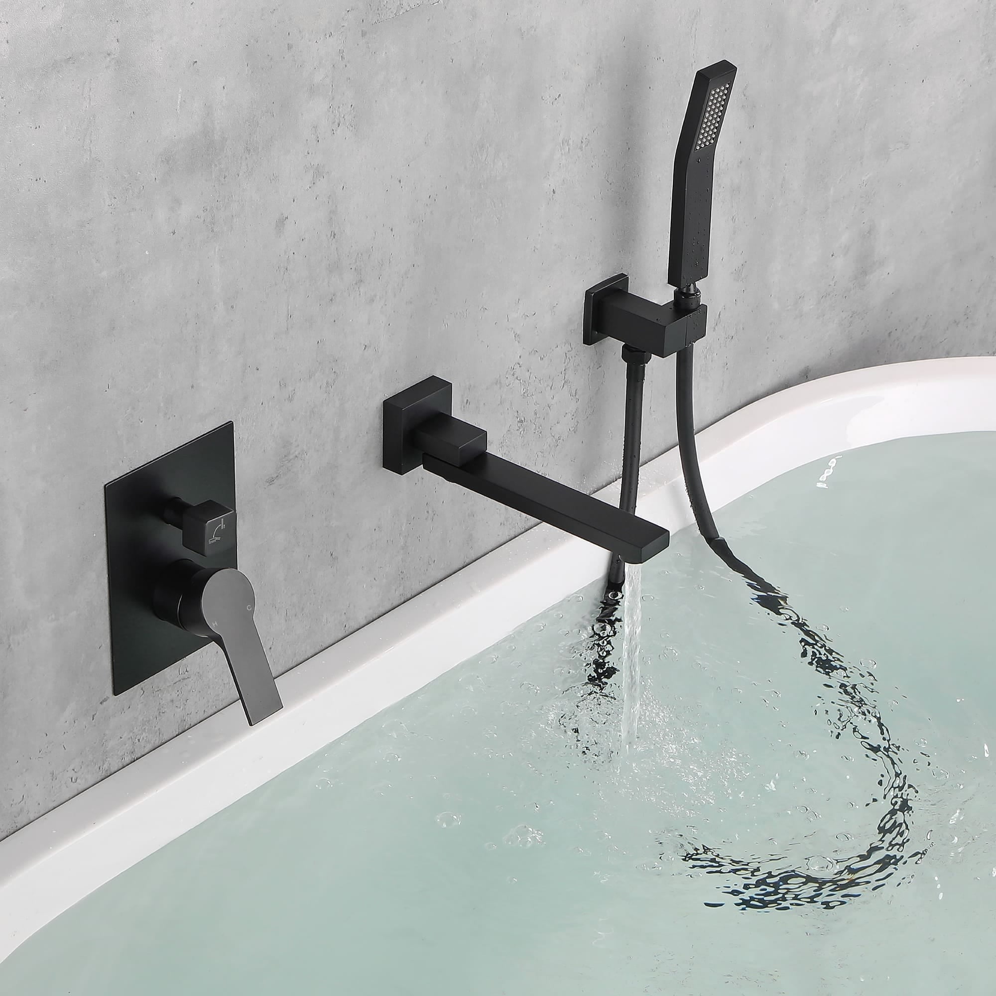 Matte Black Wall Mounted Tub Faucet with Handshower
