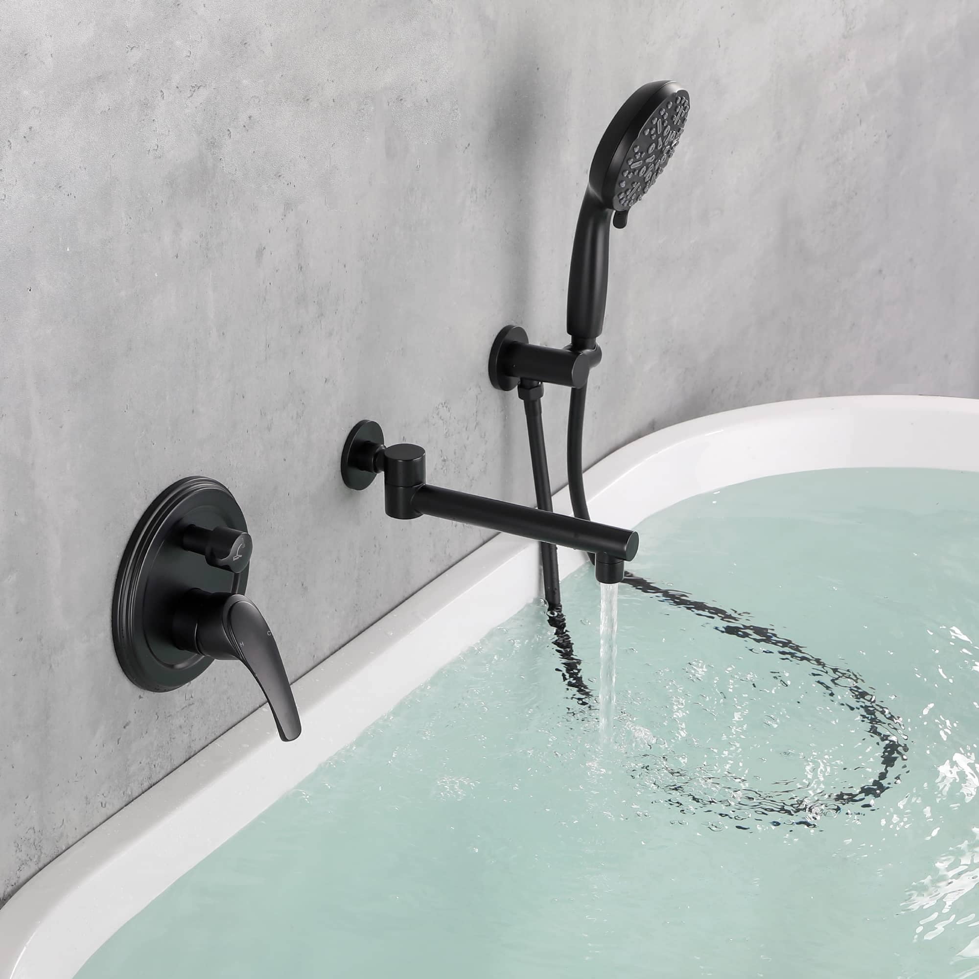 Matte Black Wall Mounted Tub Filler Faucet with Hand Shower