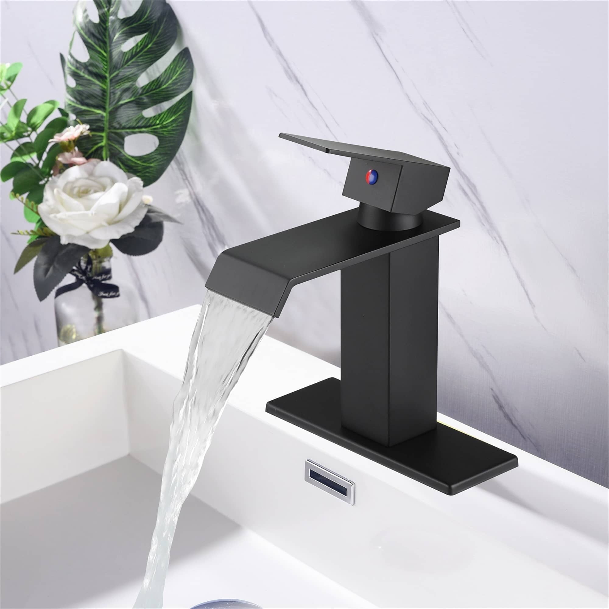 AWZTOO Waterfall Bathroom Faucet Single Handle Bathroom Sink Faucet One ...