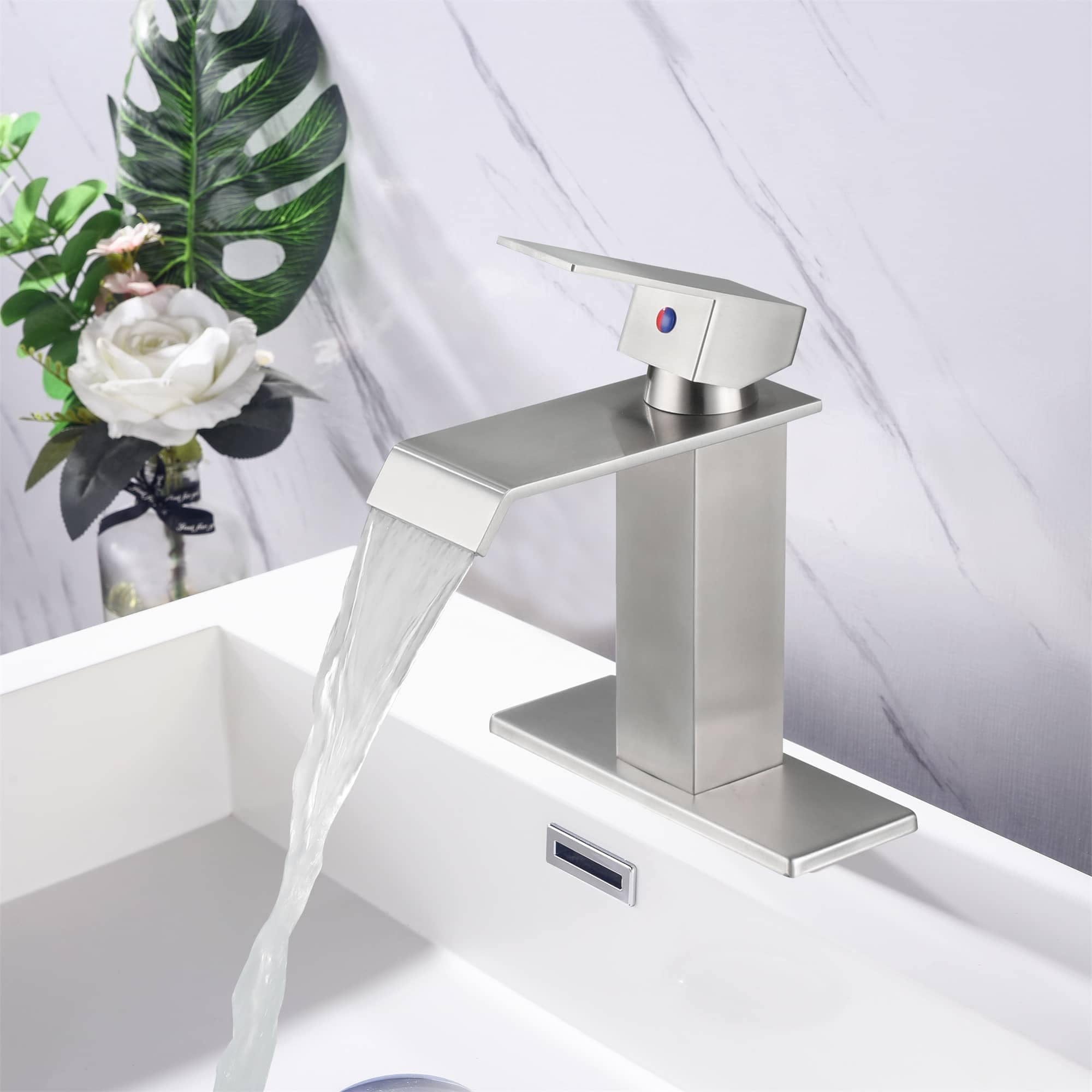 AWZTOO Waterfall Bathroom Faucet Single Handle Bathroom Sink Faucet One Hole Modern Basin Vanity ...