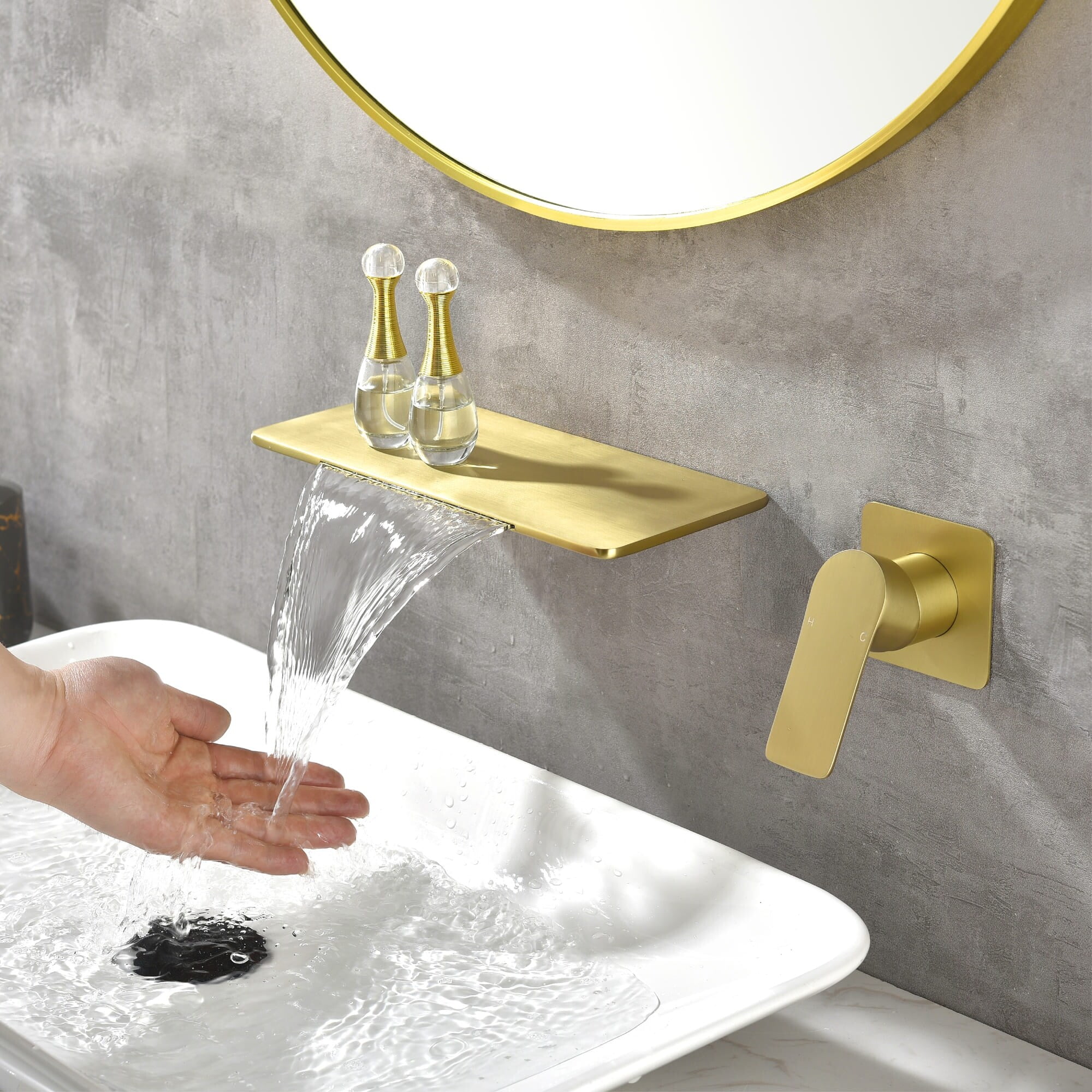 AWZTOO Waterfall Bathroom Faucet Single Handle Wall Mount Bathroom Sink ...