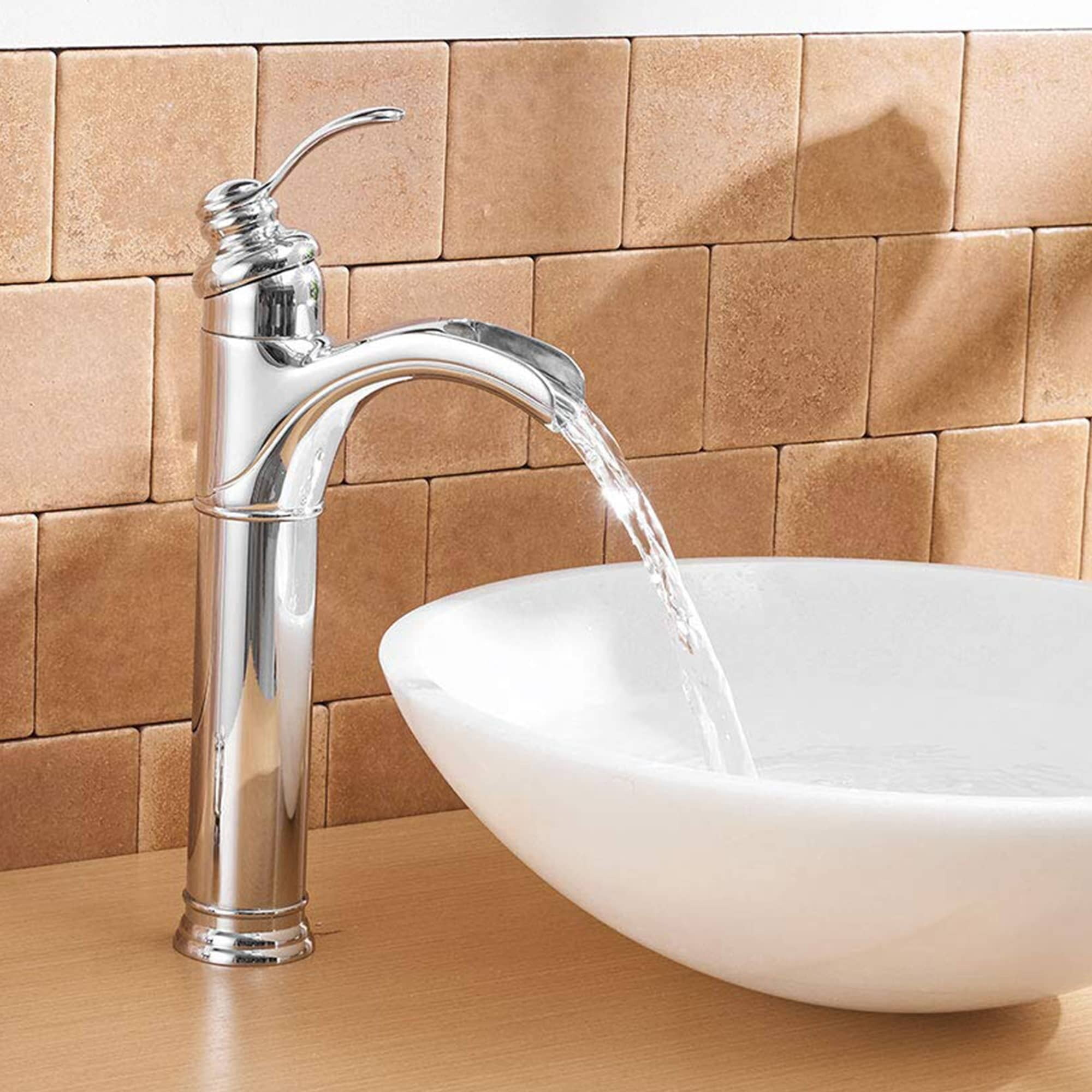Chrome Waterfall Bathroom Vessel Faucet with Drain Assembly