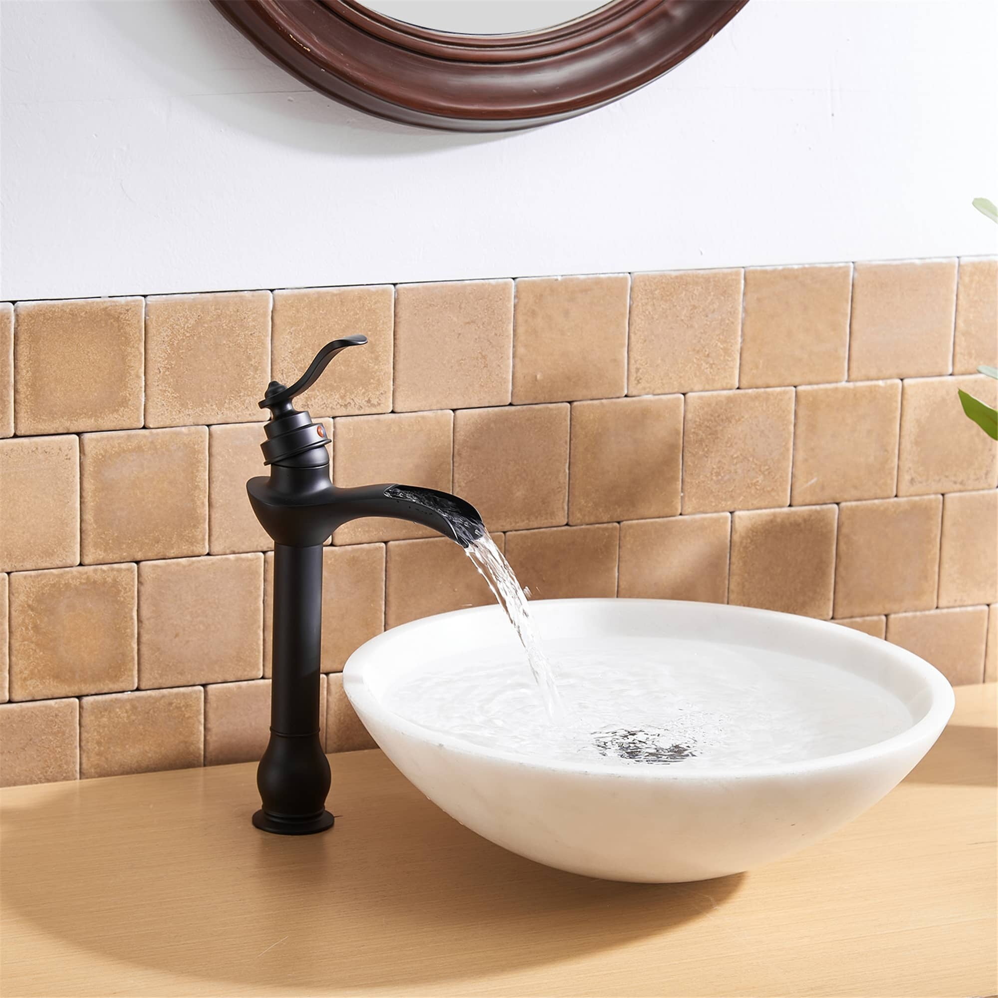 AWZTOO Waterfall Bathroom Vessel Faucet With Drain Assembly Single Handle Bathroom Vessel Sink ...