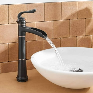 AWZTOO Waterfall Bathroom Vessel Sink Faucet With Drain Assembly Modern Single Hole Bathroom Vessel Faucets Single Handle Mixer Taps Oil Rubbed Bronze