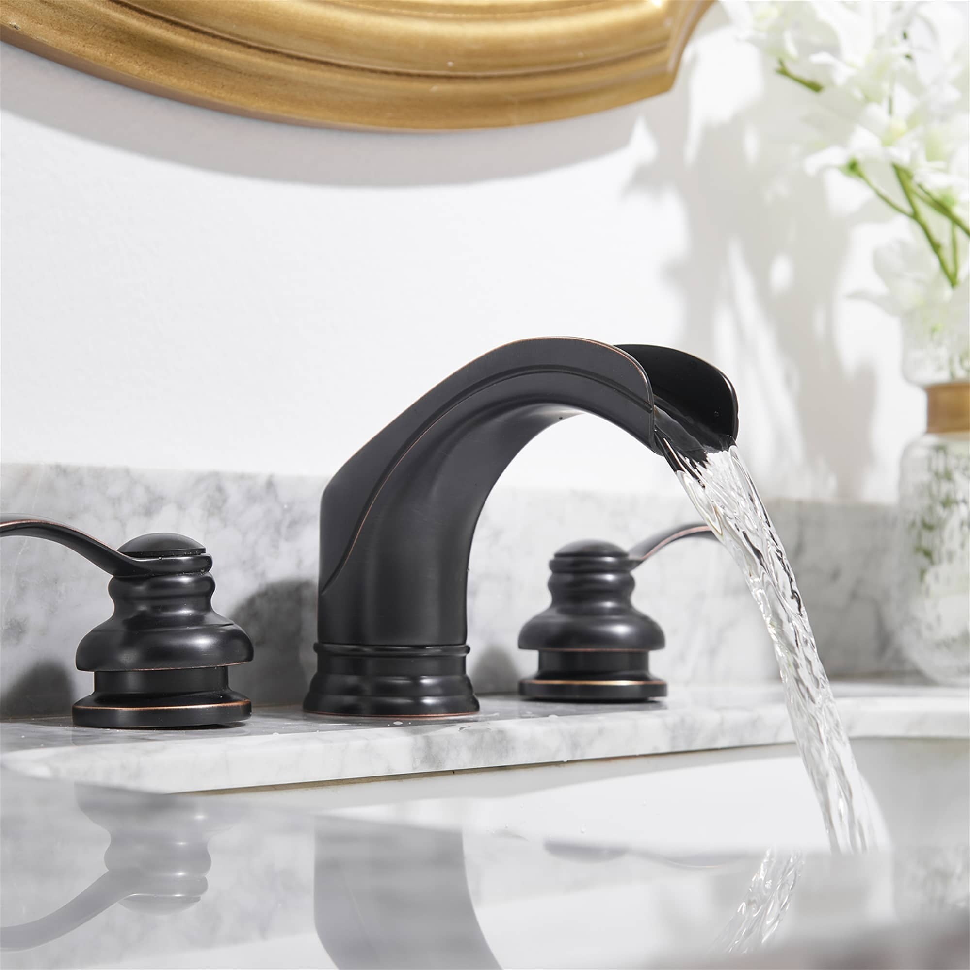 AWZTOO Waterfall Widespread Bathroom Faucet Double Hanlde 8 Inch ...