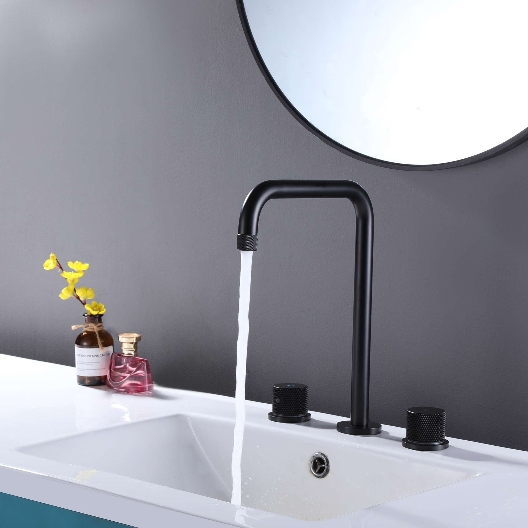AWZTOO Widespread Bathroom Faucet 3 Holes Matte Black Bathroom Sink ...