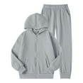 thumbnail image 1 of AWZXDE 2025 Girls Fall Outfits Winter Lined Hoodie And Pants Set Cozy Warm Tracksuit For Kids 5-14 Years Grey，10Y, 1 of 4
