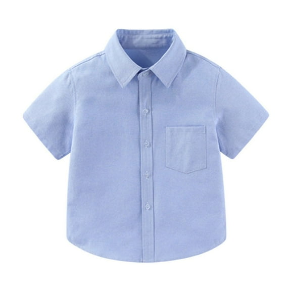 AWZXDE 2025 Summer Kids Short Sleeve Shirt Boys Blue Button Down Girls Casual Checkered Top For 3-13 Years Blue,6-7 Years