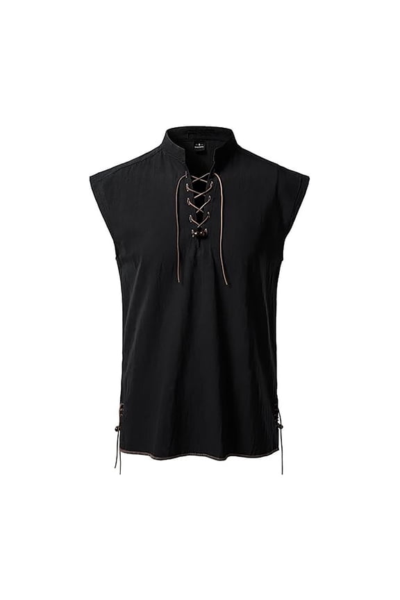 2026 Men's Sleeveless Hippie Standing Collar Lightweight Blend Casual for Summer Outdoors Boho Tank Tops for Men