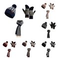 Knitted Tooth AWZXDE 3 Pieces Houndstooth Winter Knit Set Pom Pom Beanie Hat Long ...