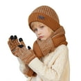 thumbnail image 1 of AWZXDE 4-10 Years Kids Winter Hat Scarf Gloves Set Outdoor Warm Thickened Lined Knit Wool Cap Warm Set for Children Cold Weather Khaki, 1 of 5