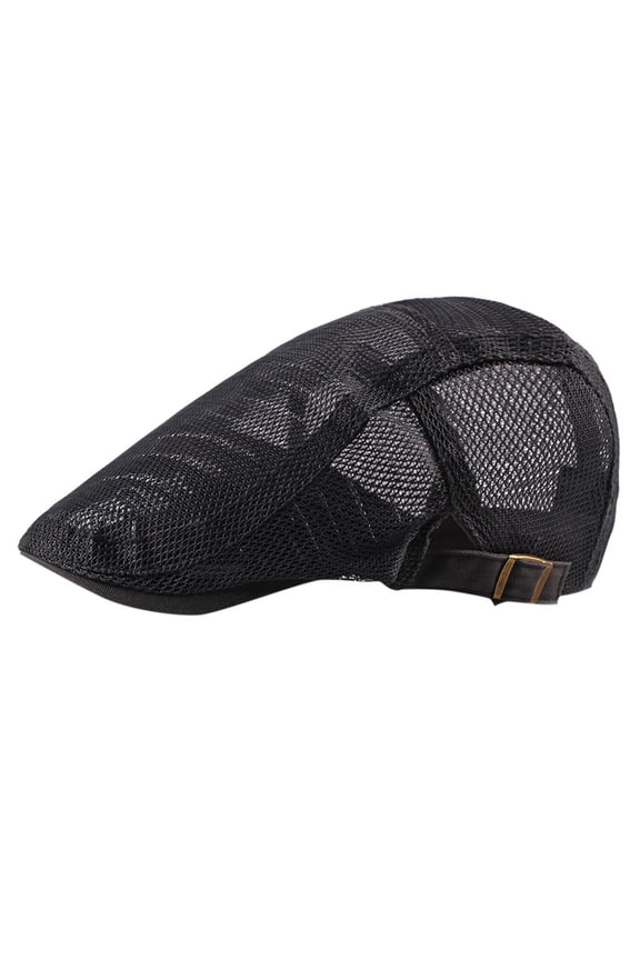 Adult Mesh Beret Cap Summer Cabbie Style Breathable And Adjustable Beret Flat Top Hat For Men And Women Casual Use Black
