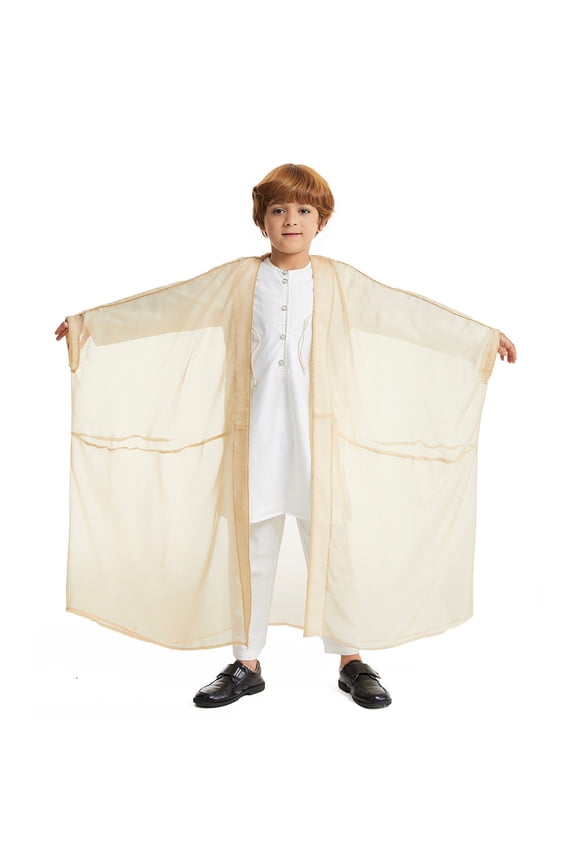 Arabic Thobe Kaftan Long Sleeve Embroidered Robe Boys Coat National For Teenage Boys Beigeï¼2-3 Years