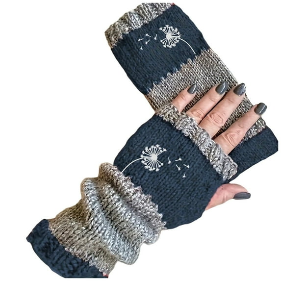 AWZXDE Autumn Winter Fashion Knit Open Toe Mittens With Patchwork Embroidery Cozy Touchscreen Friendly For Warmth