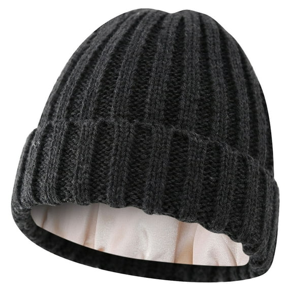 AWZXDE Autumn Winter Women's Solid Color Warm Knit Hat Satin Lined Beanie Winter Hats for Women Fashion Casual Caps for Cold Weather Grey,One Size