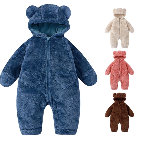 AWZXDE Baby Boys Sleepsuit Winter Warm Hooded Bear Design Soft Cozy Pajama Set For Toddler Blue,6-9 Months