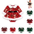 thumbnail image 1 of AWZXDE Baby Girl Christmas Skirted Romper Outfit Long Sleeve Plaid Dress Bodysuit With Rhinestone Buckle Belt For Xmas Family Photos, 1 of 6
