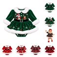 thumbnail image 1 of AWZXDE Baby Girl Christmas Skirted Romper Outfit Long Sleeve Plaid Dress Bodysuit With Rhinestone Buckle Belt For Xmas Family Photos, 1 of 6
