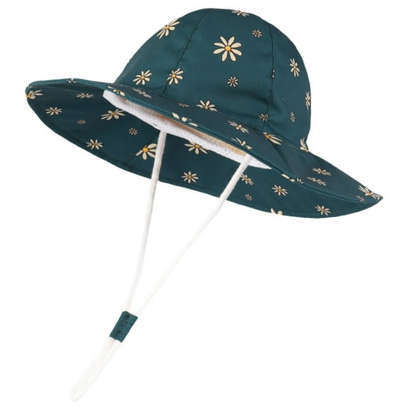 AWZXDE Baby Girl Floral Cartoon Sun Hat For Kids UPF 50 Adjustable Wide Brim Bucket Hat For Outdoor Beach And Summer Activities Dark Green