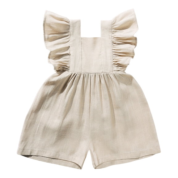 AWZXDE Baby Girls Boys Playsuits Ruffled Jumpsuit Fly Sleeve Romper Linen Overalls Summer Girl Outfits Khakiï¼3-6 Months