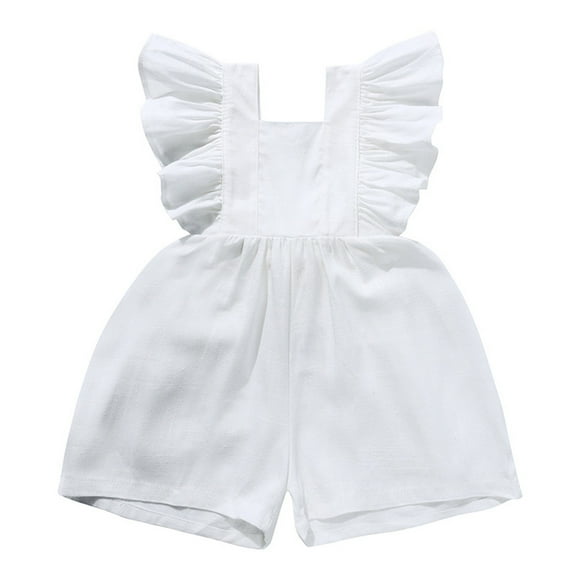 AWZXDE Baby Girls Boys Playsuits Ruffled Jumpsuit Fly Sleeve Romper Linen Overalls Summer Girl Outfits Whiteï¼18-24 Months