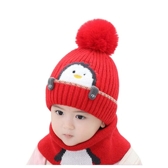 AWZXDE Baby Girls Boys Soft Warm Knit Hat Baby Winter Hat Baby Hats With Soft Ear Warmer Scarf Hood For Winter Red