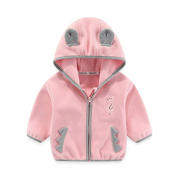 AWZXDE Baby Jacket Fall Winter Brushed Thickened Warm Top Kids Hooded Jacket Child Fashion Adorable Cartoon Outer Pink,12-18 Months