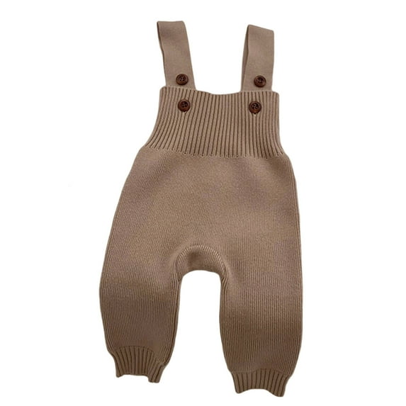 AWZXDE Baby Knitted Overalls for Fall All-in-One Outfit for Boys and Girls Pure Color Versatile Soft Khakiï¼12-18 Months