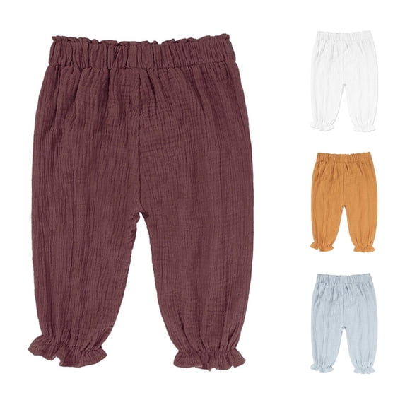 AWZXDE Baby Muslin Ruffle Harem Pants Toddler Lightweight Loose Trousers Elastic Waist Breathable Casual Bottoms For Daily Outdoor Summer Wear - 2-3 Years