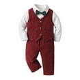 thumbnail image 1 of AWZXDE Baby Set Comfort Cute Button Shirt Vest Gentleman Suit Long Sleeve Bow Tie Pants 4-Piece Boys Suits Dress Up Occasion Red,3-6 Months, 1 of 5