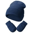 thumbnail image 1 of AWZXDE Baby Soft Solid Color Knitted Hat and Mittens Set Adorable Versatile Winter Hat for Children and Toddler with Comfortable Stretchy Fit Navy,2-5 Years, 1 of 8