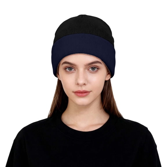 AWZXDE Beanie Hats For Men And Women One Layer Knit Cap Soft Comfortable Rolled Edge Wool Cap For Autumn Winter Navy