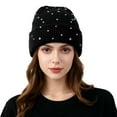thumbnail image 1 of AWZXDE Beanie Hats For Women Colorful Beaded Knitted Cap Versatile Style Warm For Autumn And Winter Black, 1 of 4