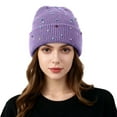 thumbnail image 1 of AWZXDE Beanie Hats For Women Colorful Beaded Knitted Cap Versatile Style Warm For Autumn And Winter Purple, 1 of 4