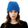 thumbnail image 1 of AWZXDE Beanie Hats For Women Colorful Beaded Knitted Cap Versatile Style Warm For Autumn And Winter Sky Blue, 1 of 4