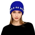 thumbnail image 1 of AWZXDE Beanie Hats For Women Pearl Chain Rhinestone Knitted Cap Unique Versatile Warm Ear Covering For Autumn Winter Blue, 1 of 5