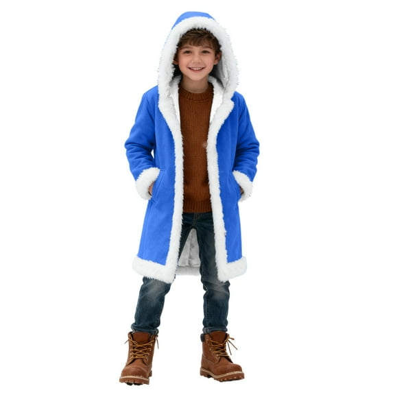 AWZXDE Boys And Girls Winter Festival Cardigan Hooded Holiday Celebration Kids Coat For 2-13 Years Blueï¼5-6 Years