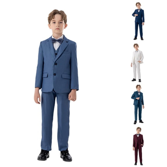AWZXDE Boys Business Suits Coat 4 Piece Outfit Tuxedo Set For Kids Formal Suit With Vest Pants Bowtie Slim Dark Blue,9-10 Years