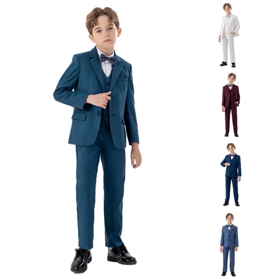 AWZXDE Boys Business Suits Coat 4 Piece Outfit Tuxedo Set For Kids Formal Suit With Vest Pants Bowtie Slim Green,9-10 Years