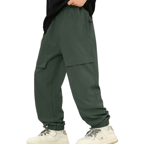 AWZXDE Boys Cargo Pants Outdoor Hiking Windproof Trousers With Reinforced Knees Pocket Design For All Seasons Adventure Kids Green