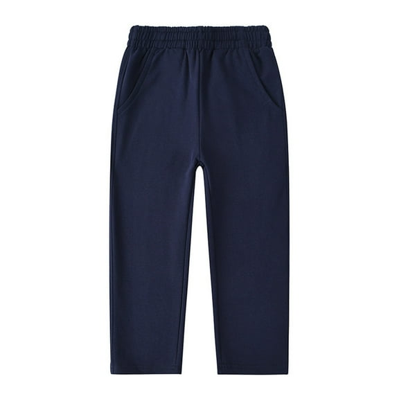 AWZXDE Boys'Casual Loose-Fit Pocketed Straight-Leg Pants, Kids' Relaxed-Fit Solid Color Jeans-Style Trousers with Functional Pockets for Everyday Play & School Navy,1-2 Years