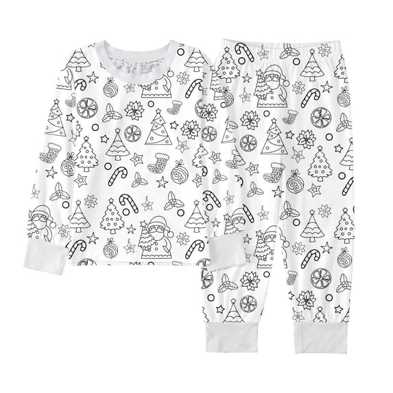 AWZXDE Boys Christmas Coloring Pajama Set Long Sleeve Crew Neck Top And Jogger Pants Line Art Print Sleepwear For Holiday Creative Activity