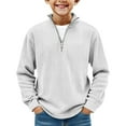 thumbnail image 1 of AWZXDE Boys Corduroy Quarter Zip Pullover Long Sleeve Collared Sweater Casual Ribbed Fall Top boys sweatshirts White，5-6 Years, 1 of 5